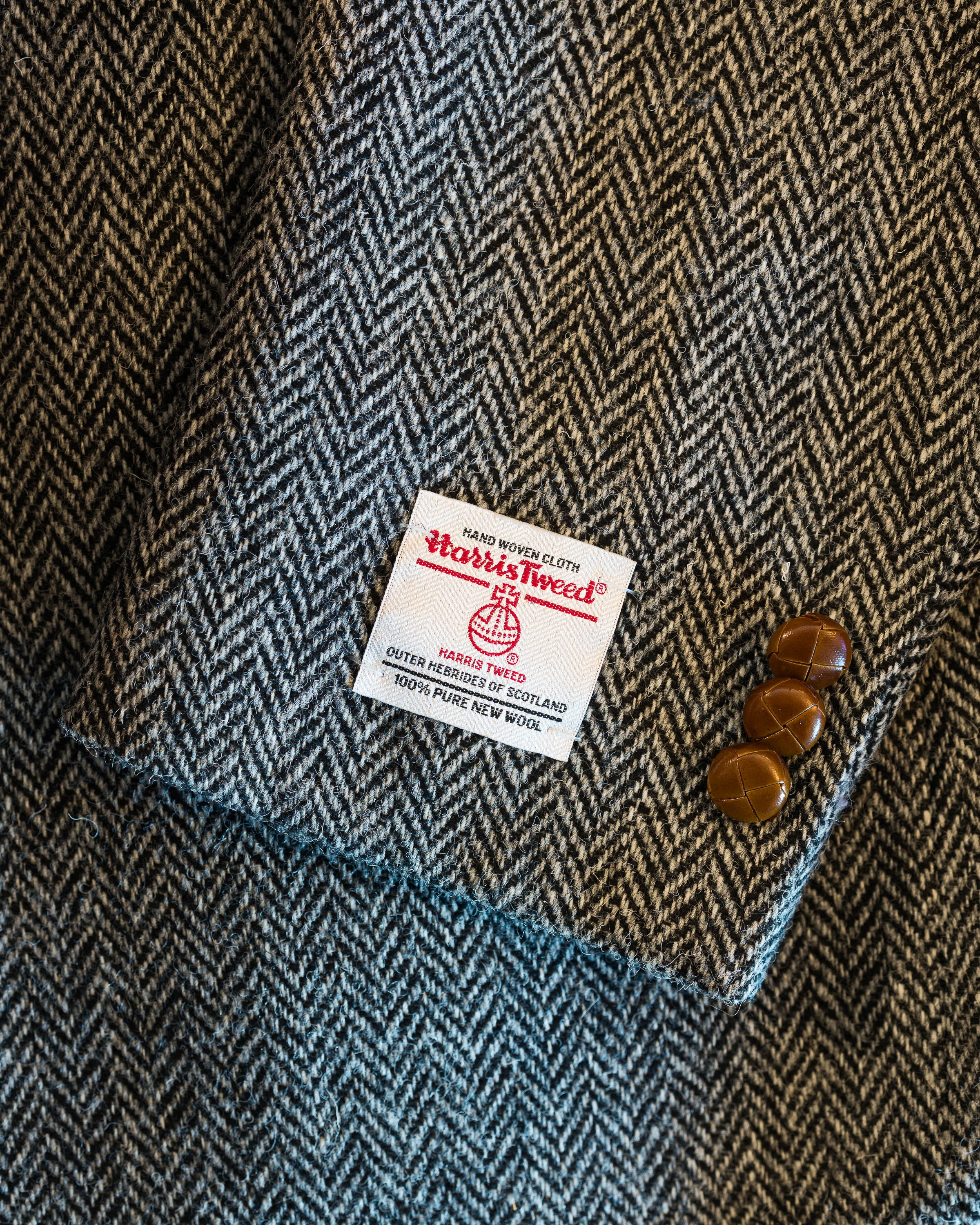 Grey Herringbone Harris Tweed All Wool Sport Coat - Woven In Scotland