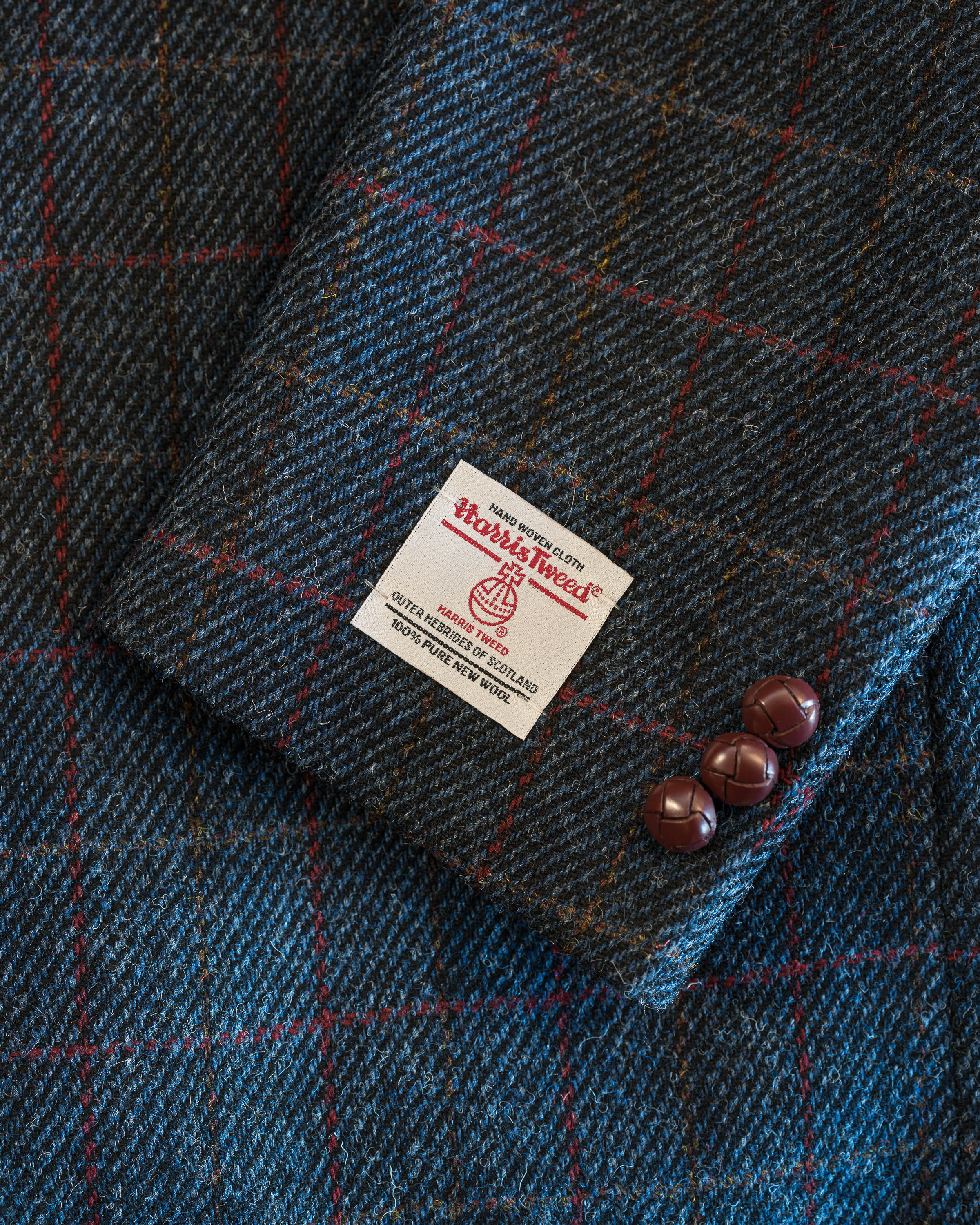 Blue Window Pane Harris Tweed All Wool Sport Coat - Woven In Scotland
