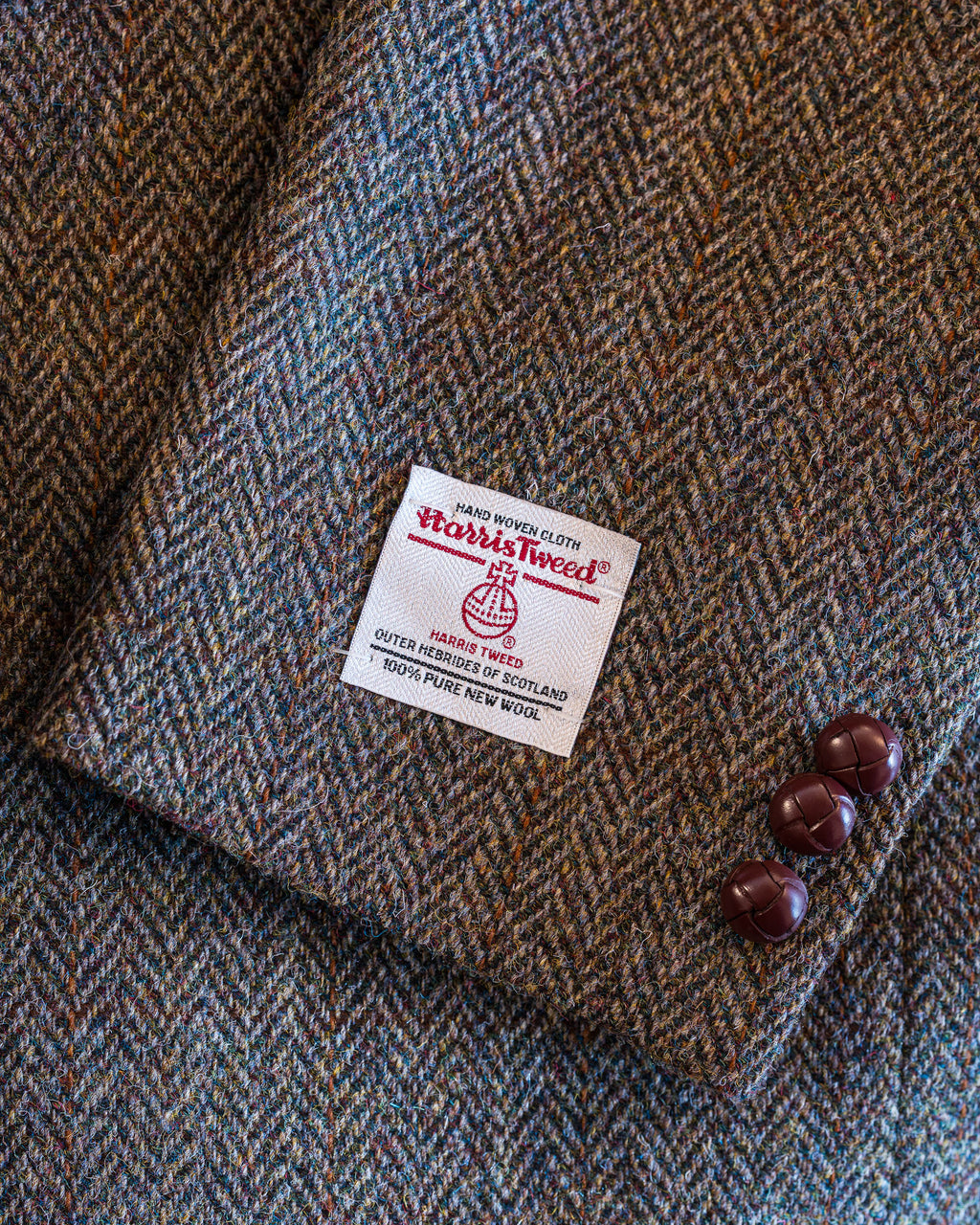 Olive Herringbone With Window Pane Harris Tweed All Wool Sport Coat - Woven In Scotland