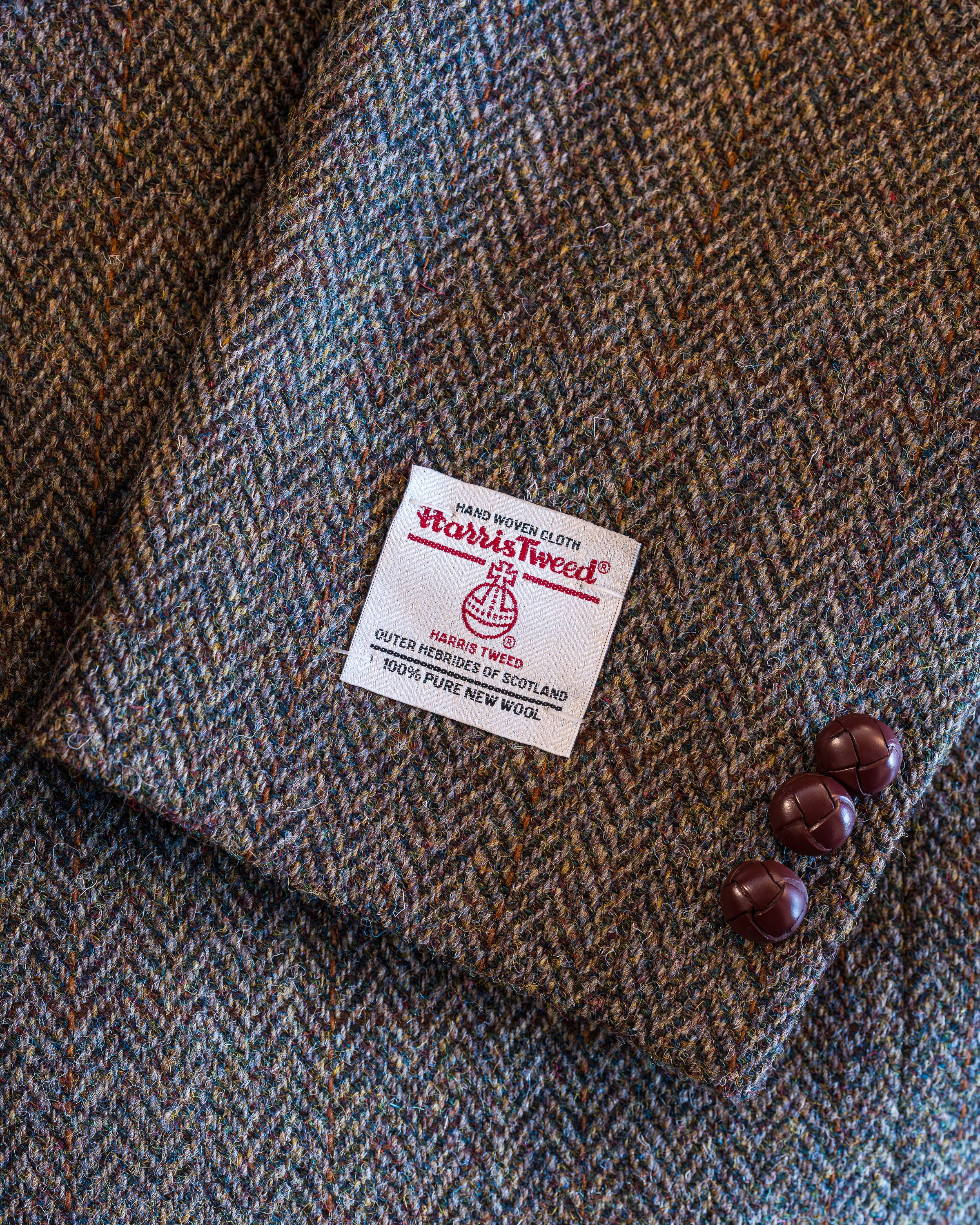 Olive Herringbone With Window Pane Harris Tweed All Wool Sport Coat - Woven In Scotland