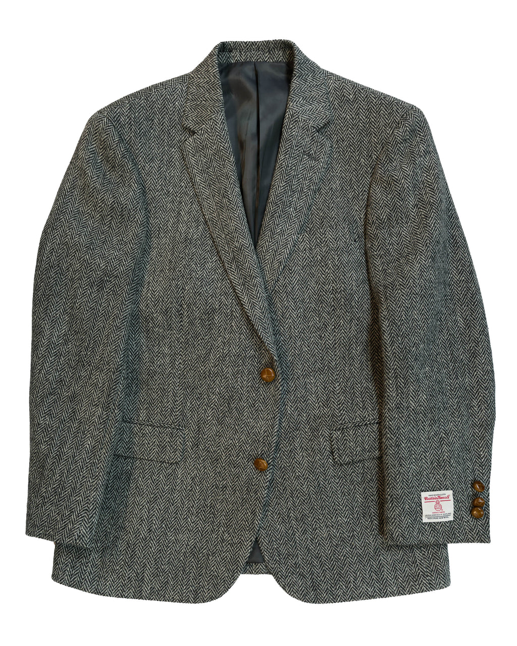 Grey Herringbone Harris Tweed All Wool Sport Coat - Woven In Scotland