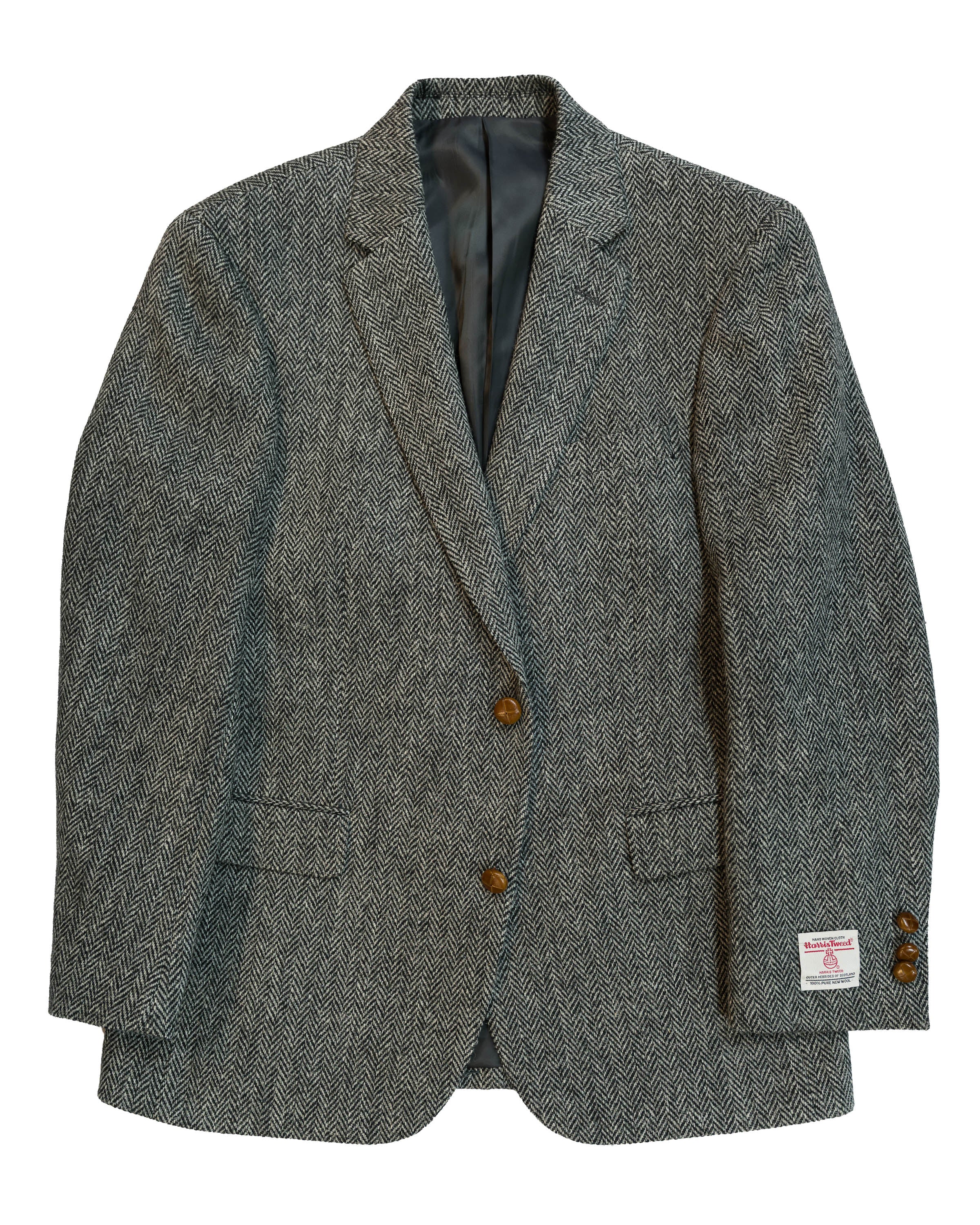 Grey Herringbone Harris Tweed All Wool Sport Coat - Woven In Scotland