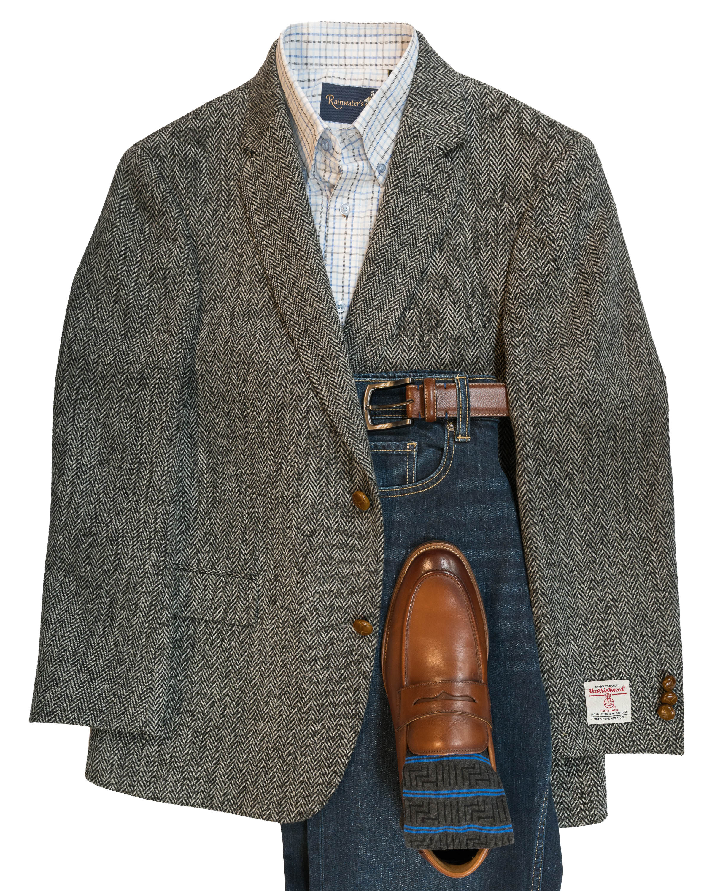 Grey Herringbone Harris Tweed All Wool Sport Coat - Woven In Scotland
