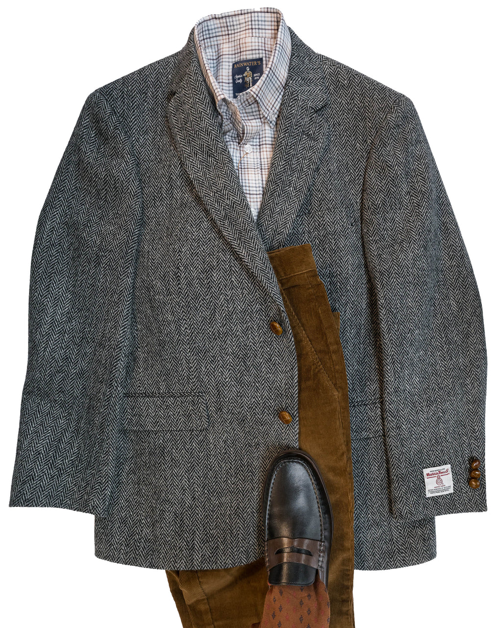 Grey Herringbone Harris Tweed All Wool Sport Coat - Woven In Scotland