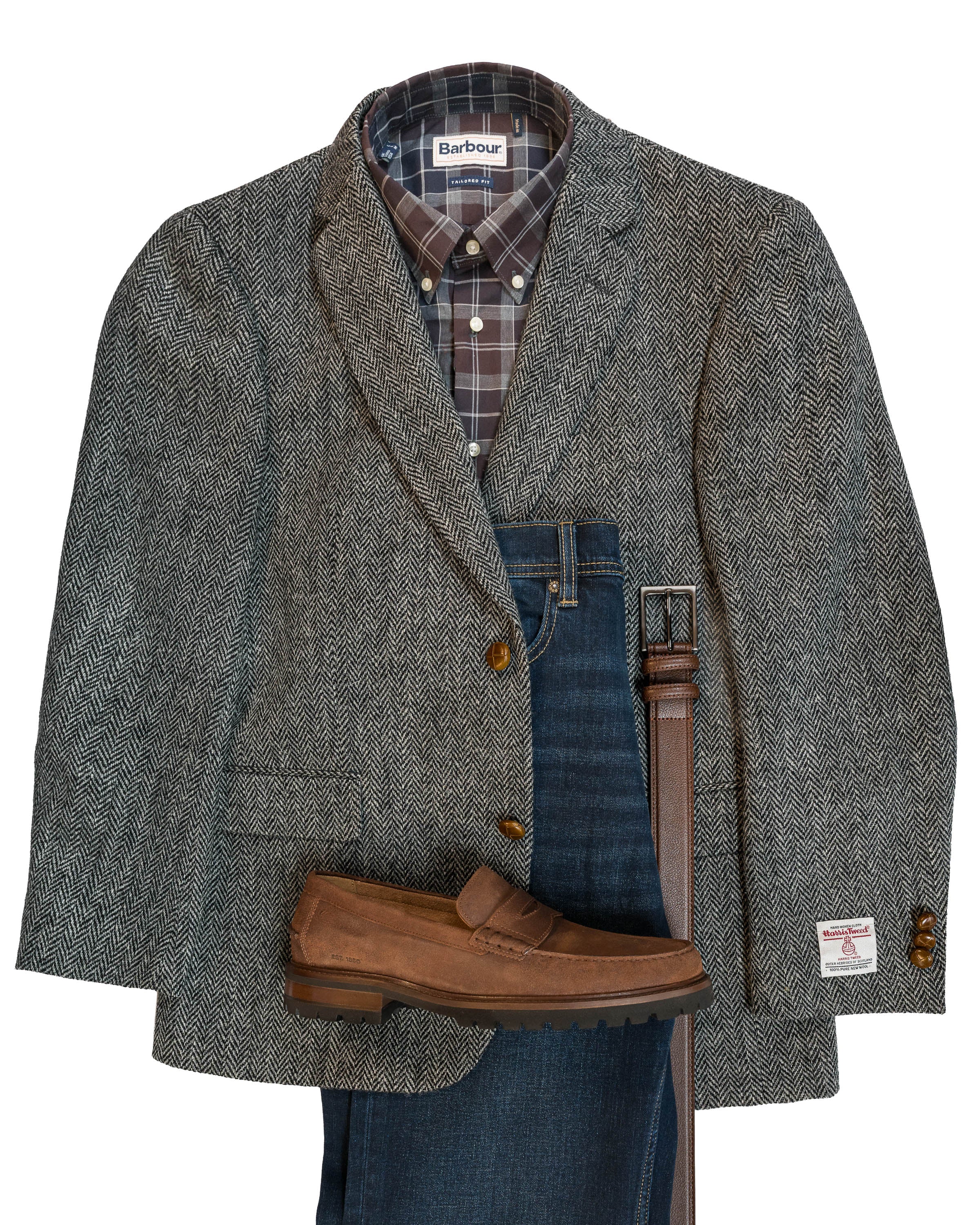 Grey Herringbone Harris Tweed All Wool Sport Coat - Woven In Scotland