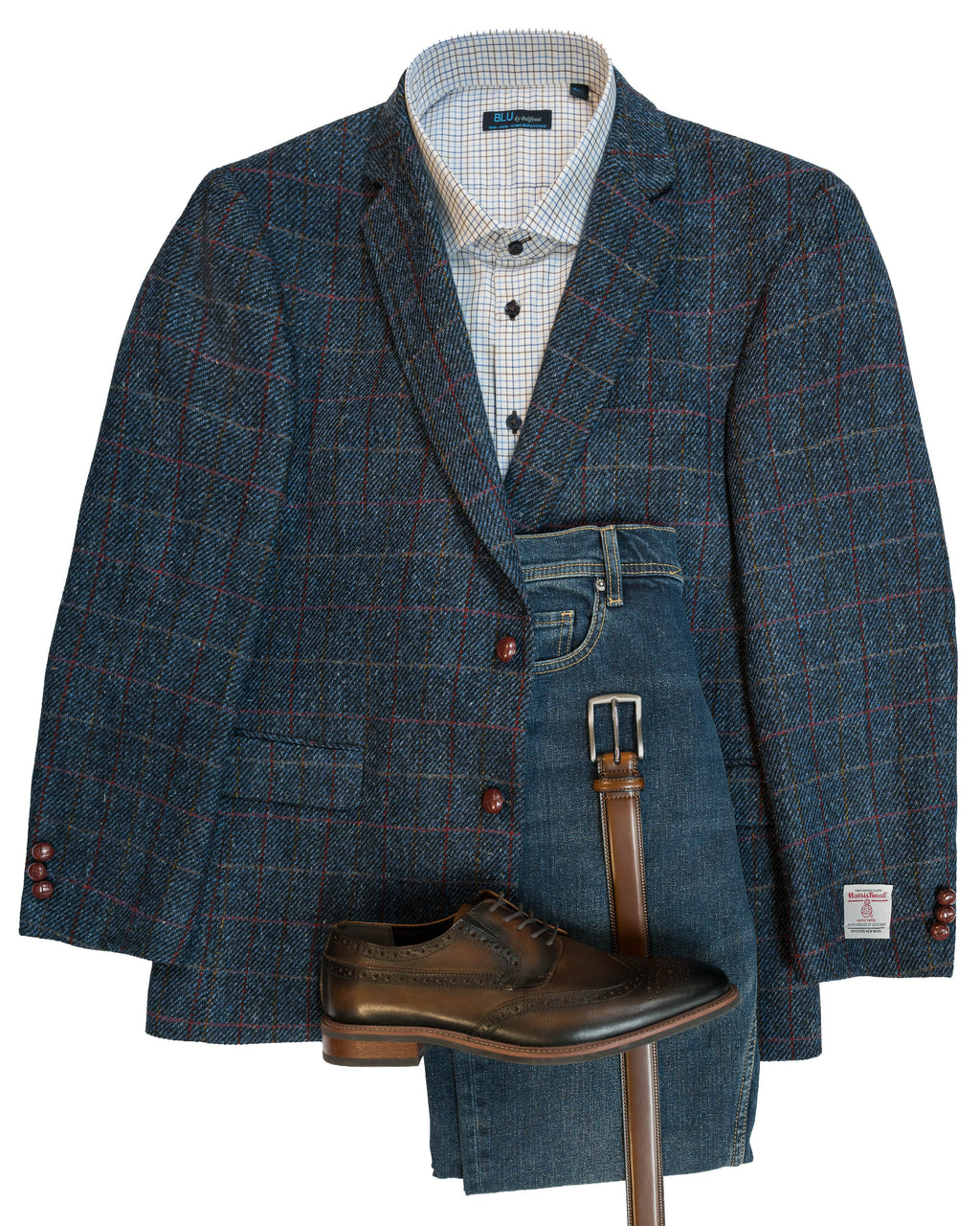 Blue Window Pane Harris Tweed All Wool Sport Coat - Woven In Scotland