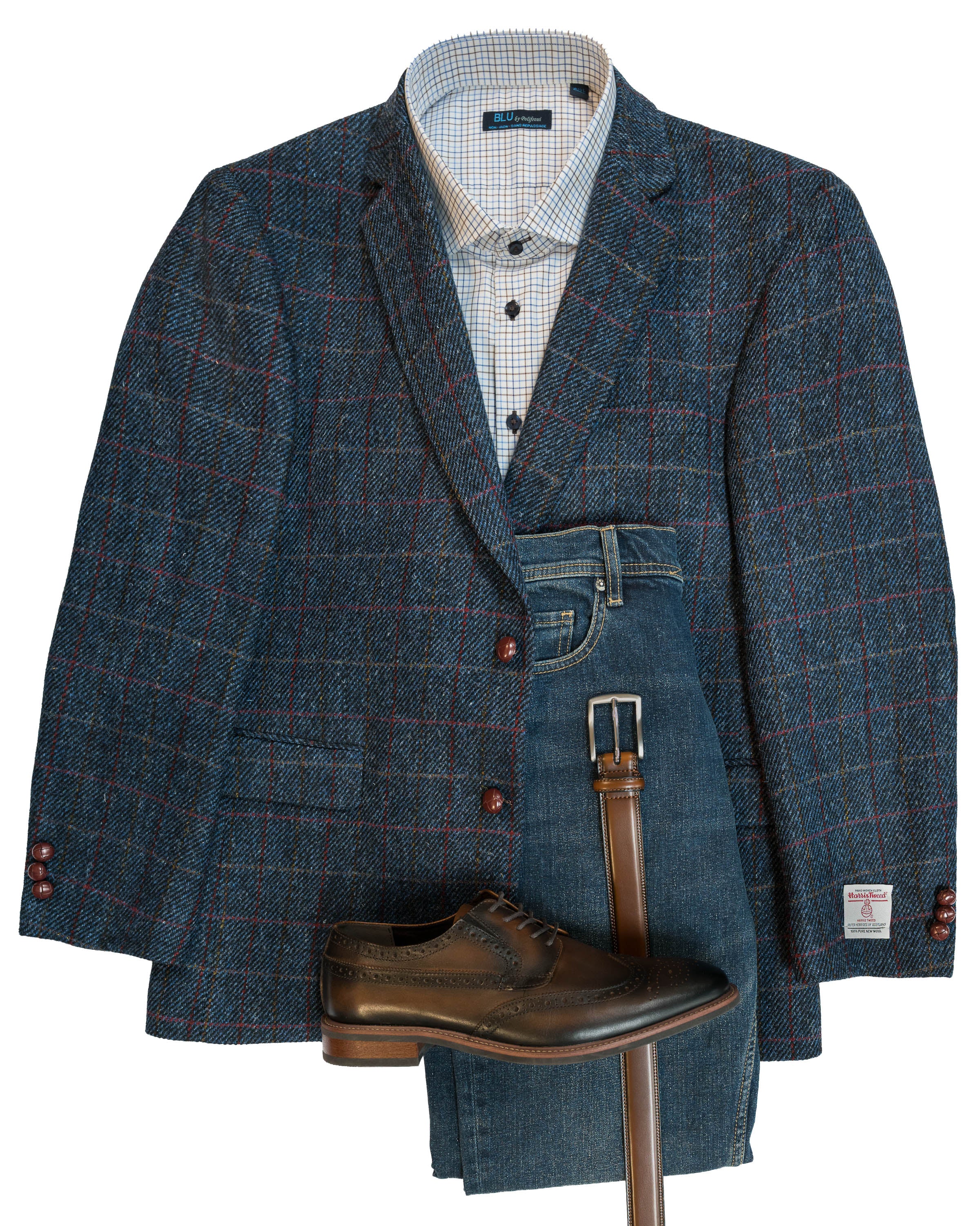 Blue Window Pane Harris Tweed All Wool Sport Coat - Woven In Scotland