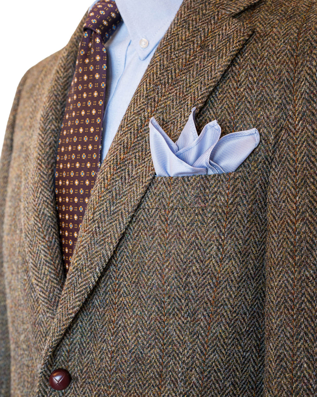 Olive Herringbone With Window Pane Harris Tweed All Wool Sport Coat - Woven In Scotland