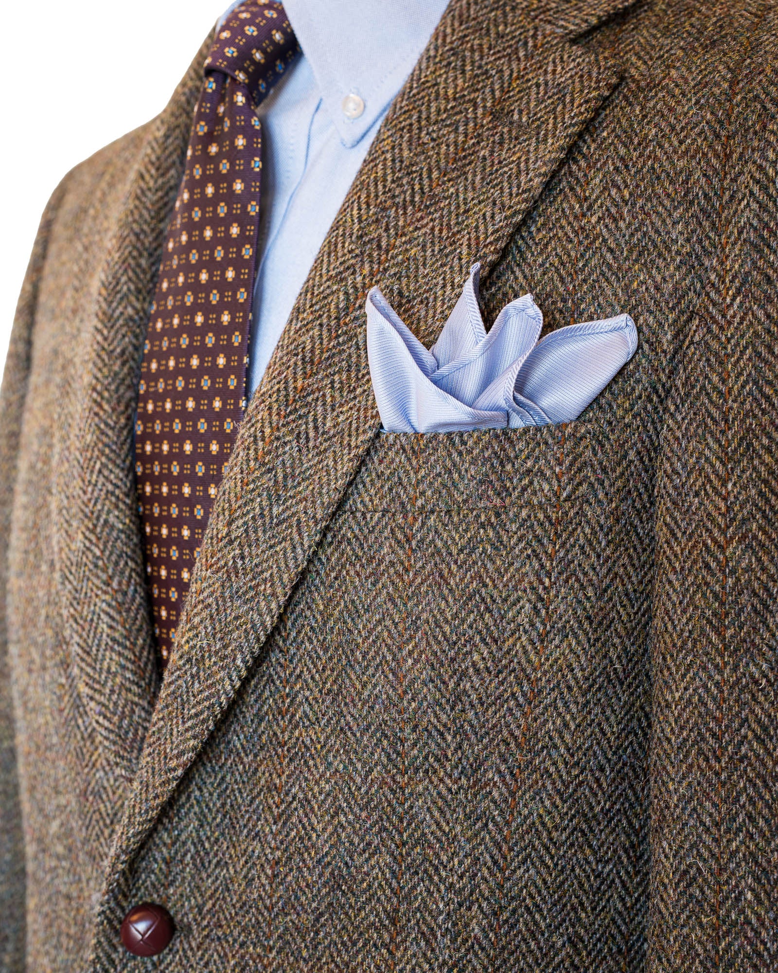 Olive Herringbone With Window Pane Harris Tweed All Wool Sport Coat - Woven In Scotland