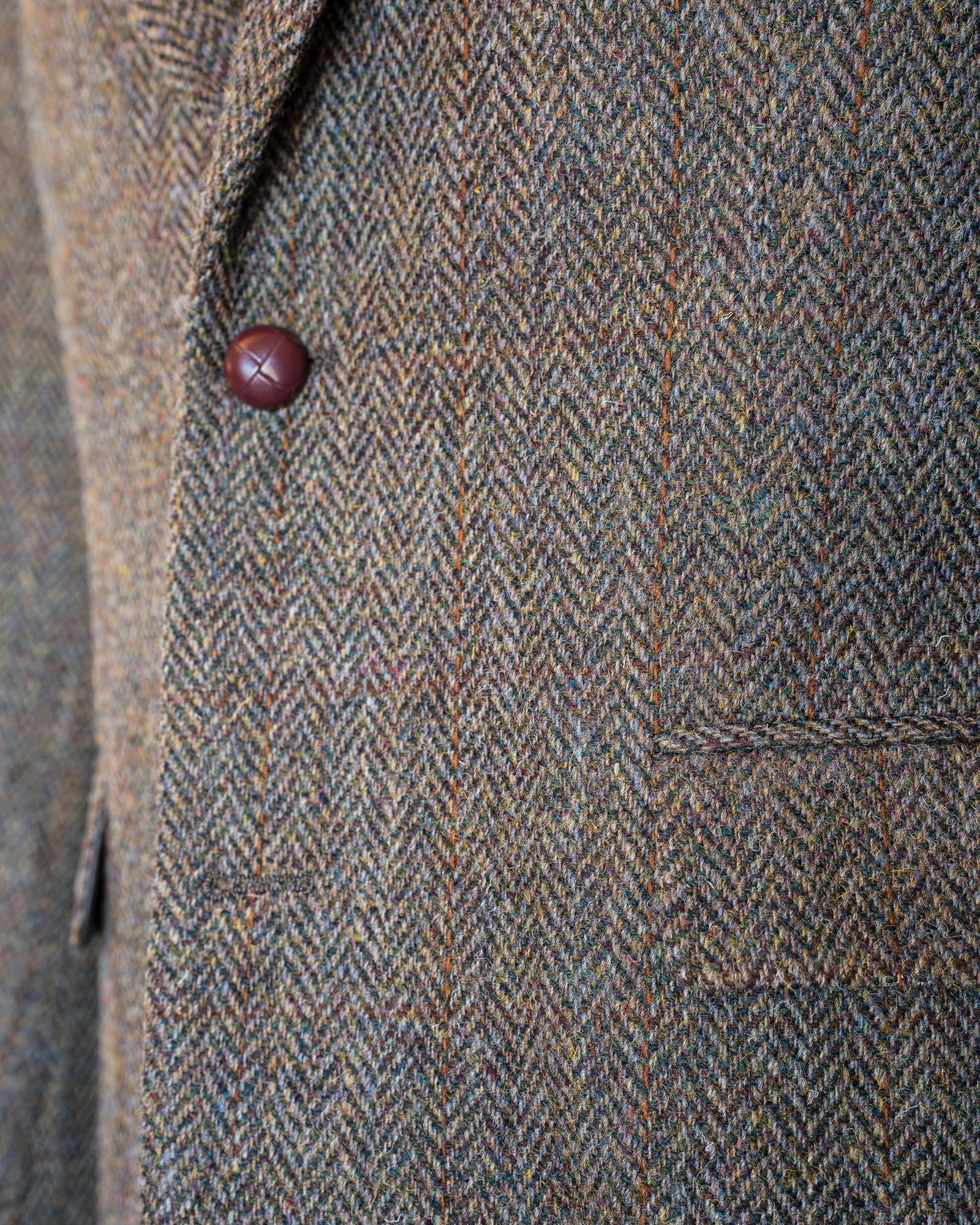 Olive Herringbone With Window Pane Harris Tweed All Wool Sport Coat - Woven In Scotland