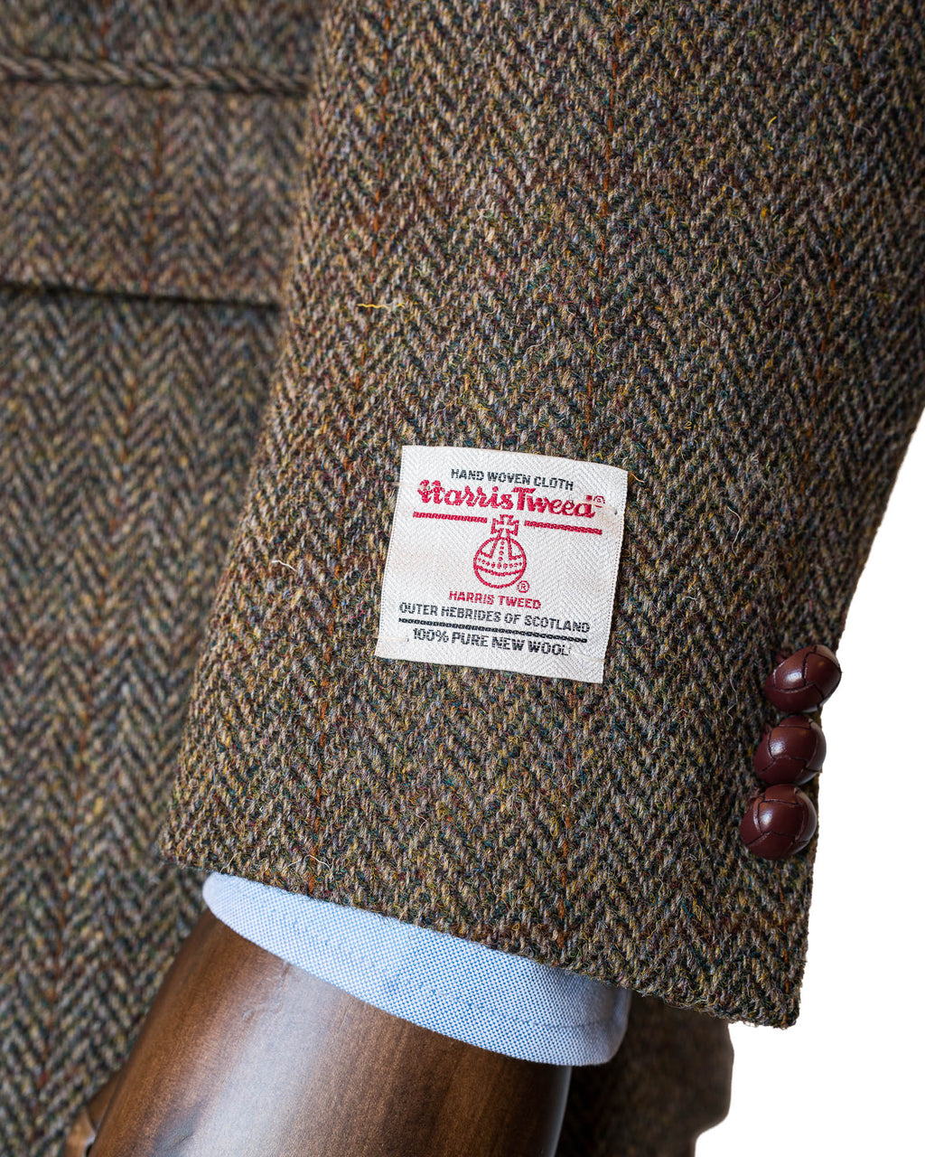 Olive Herringbone With Window Pane Harris Tweed All Wool Sport Coat - Woven In Scotland