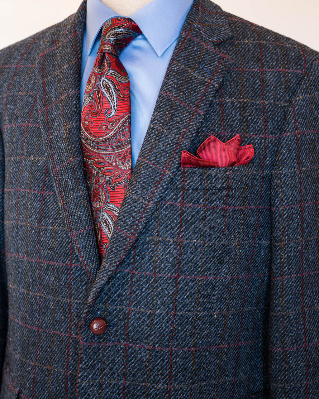Blue Window Pane Harris Tweed All Wool Sport Coat - Woven In Scotland