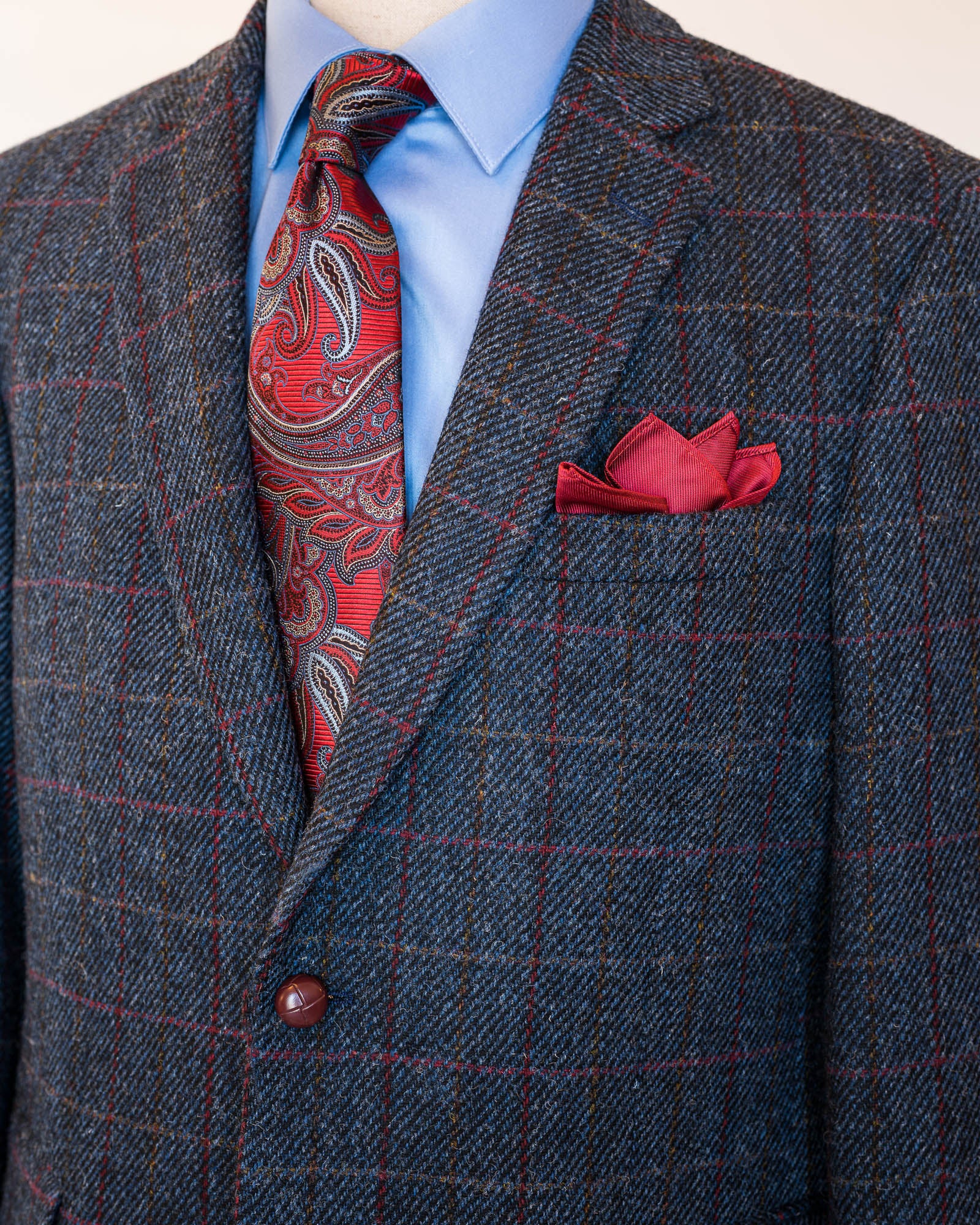 Blue Window Pane Harris Tweed All Wool Sport Coat - Woven In Scotland