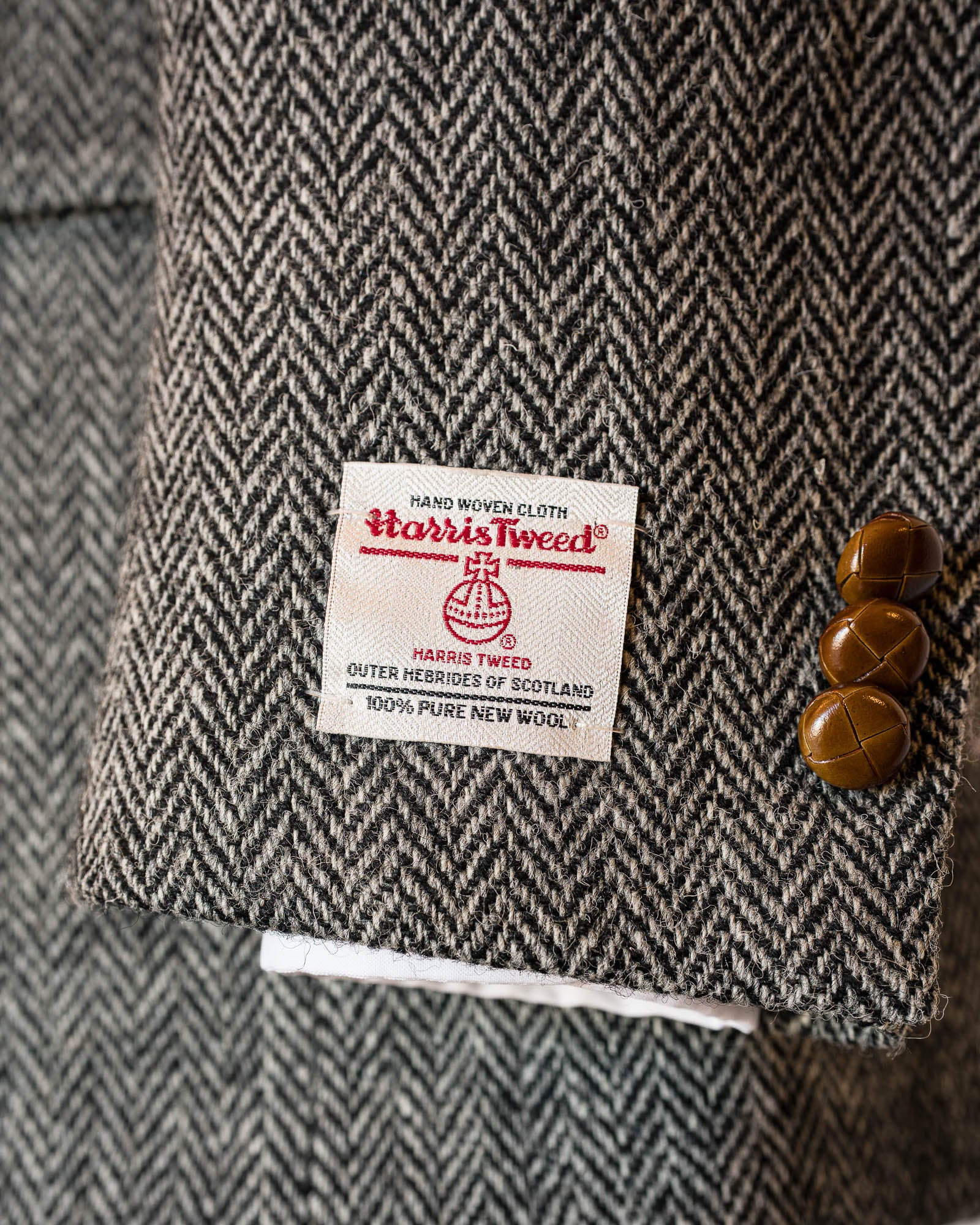 Grey Herringbone Harris Tweed All Wool Sport Coat - Woven In Scotland