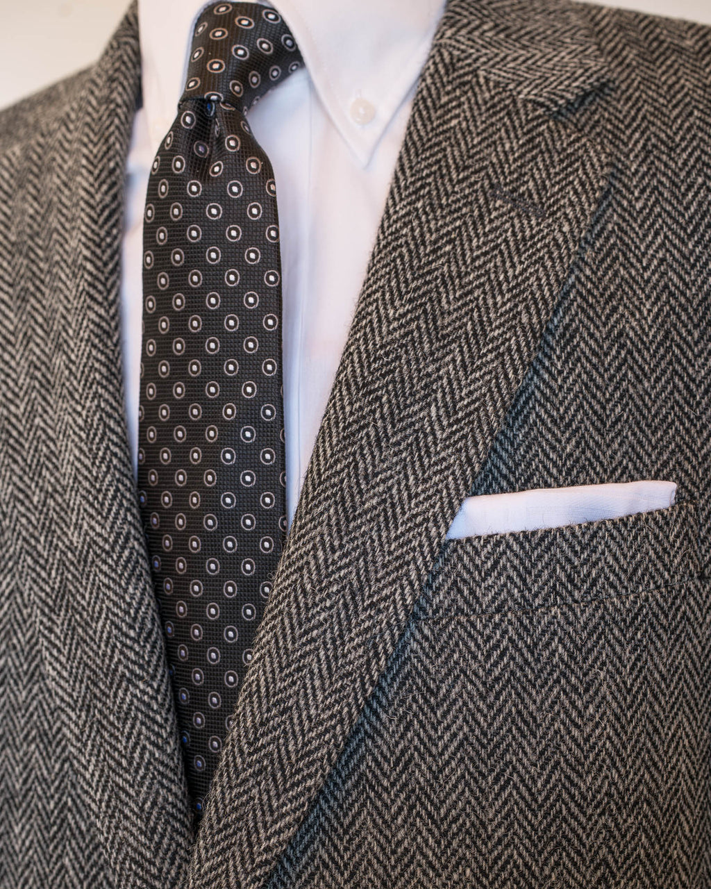 Grey Herringbone Harris Tweed All Wool Sport Coat - Woven In Scotland