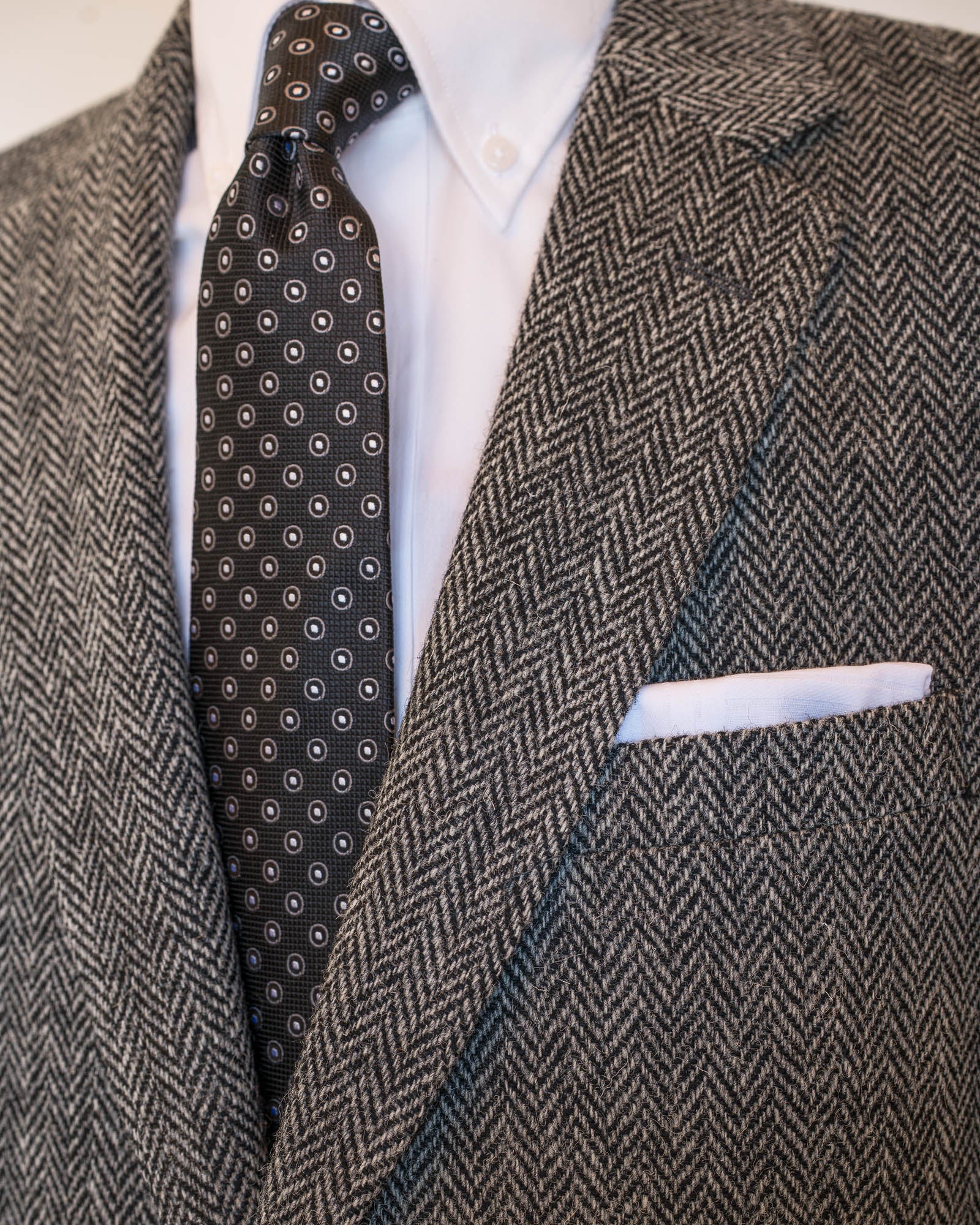 Grey Herringbone Harris Tweed All Wool Sport Coat - Woven In Scotland