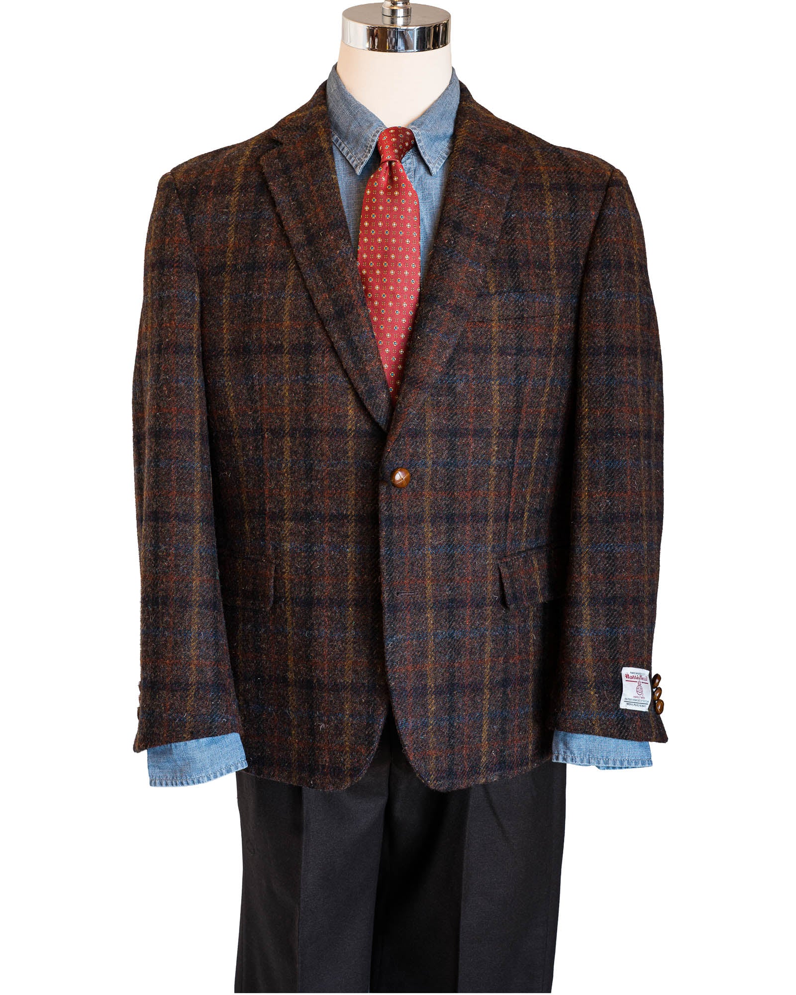 Brown Multi-Plaid Harris Tweed All Wool Sport Coat - Woven In Scotland