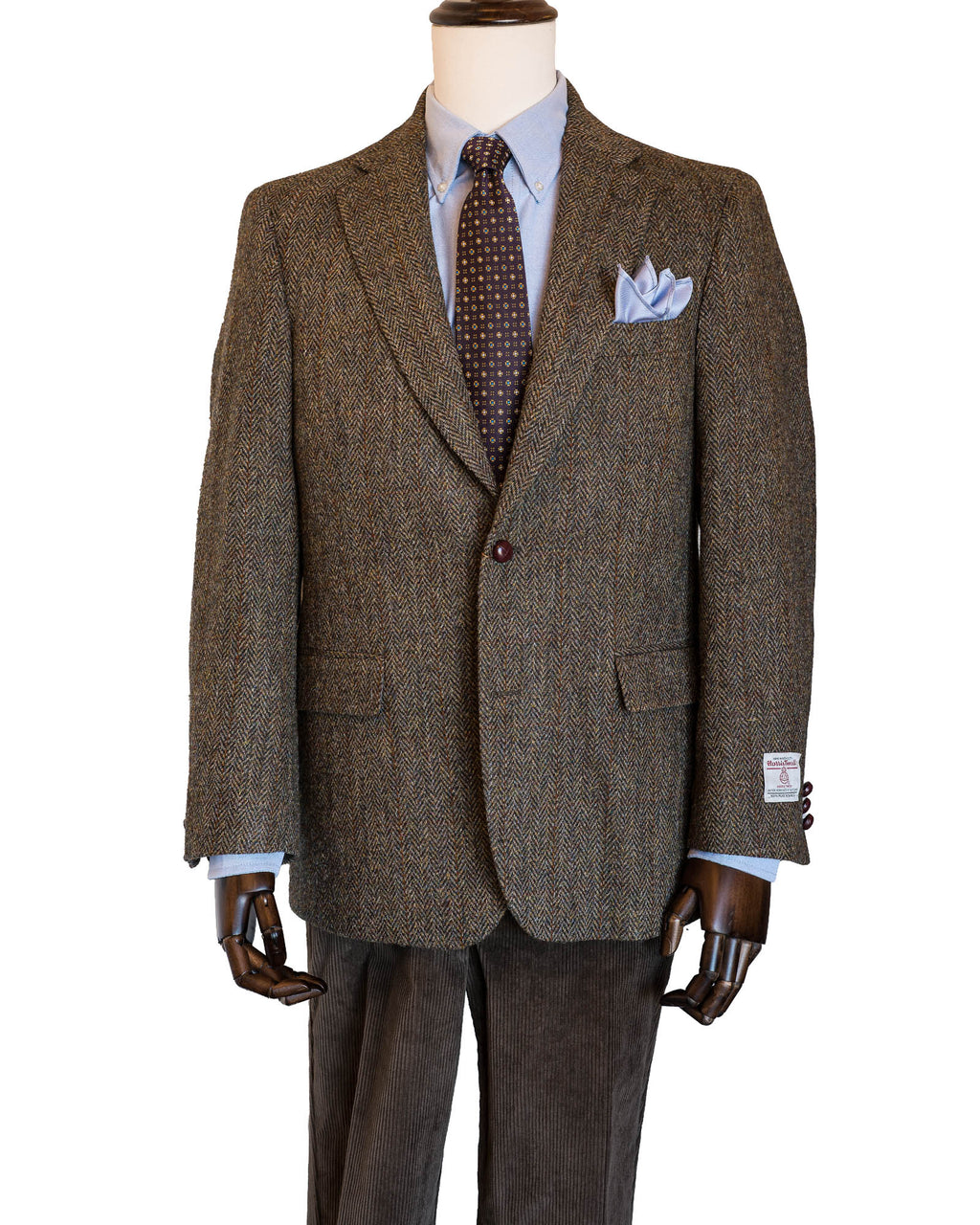 Olive Herringbone With Window Pane Harris Tweed All Wool Sport Coat - Woven In Scotland