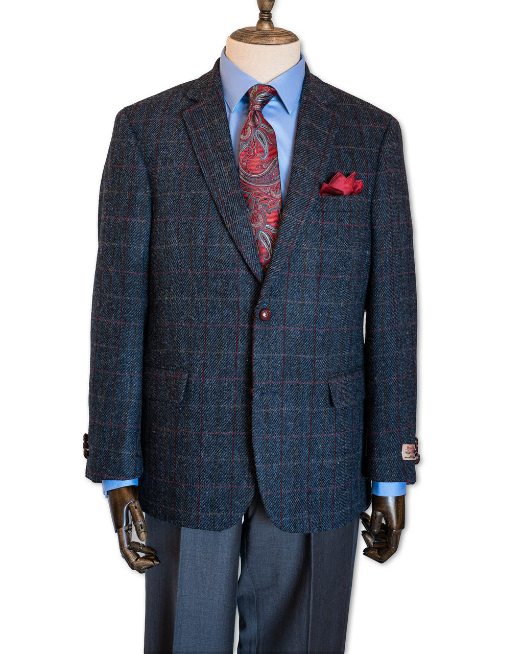 Blue Window Pane Harris Tweed All Wool Sport Coat - Woven In Scotland