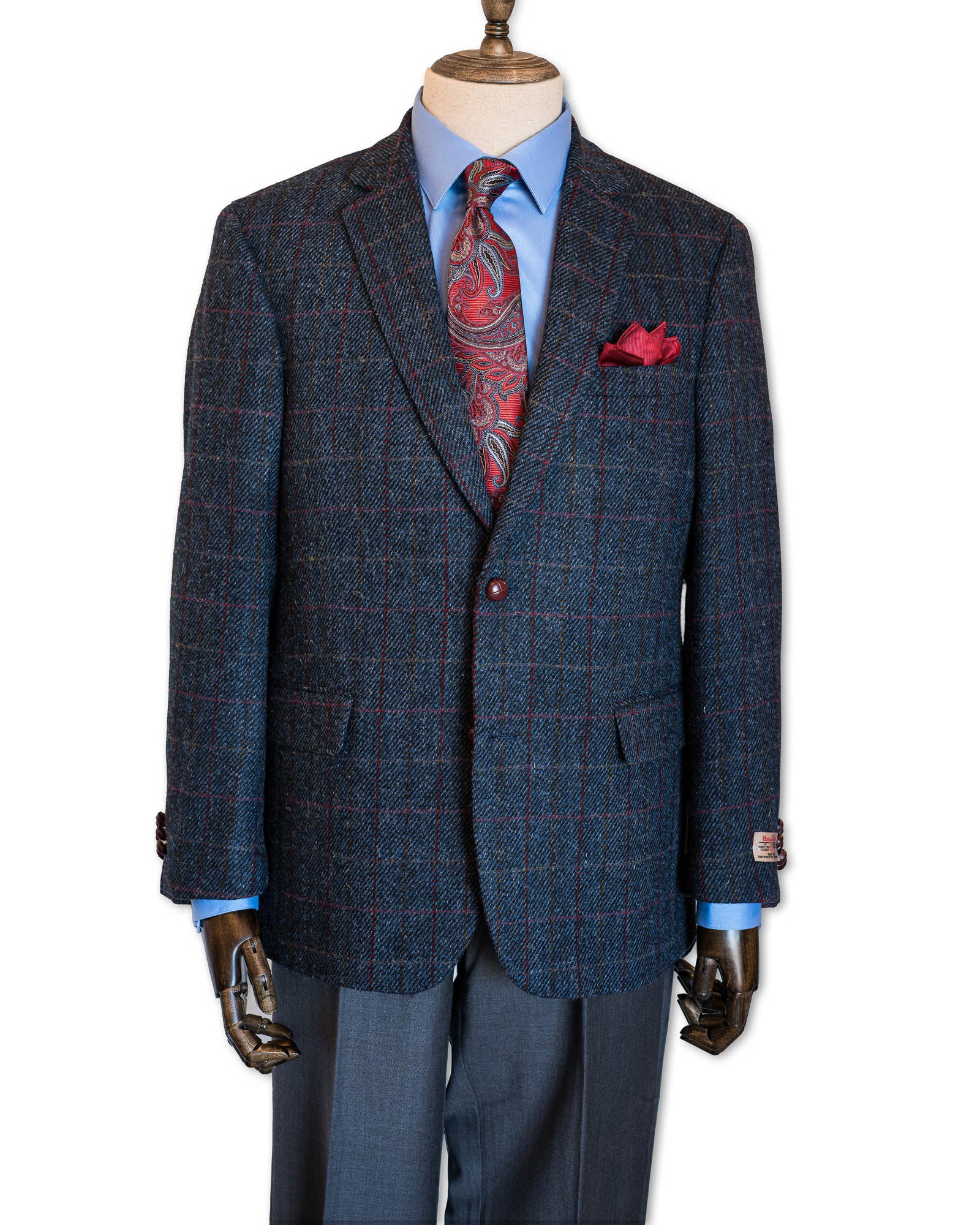 Blue Window Pane Harris Tweed All Wool Sport Coat - Woven In Scotland
