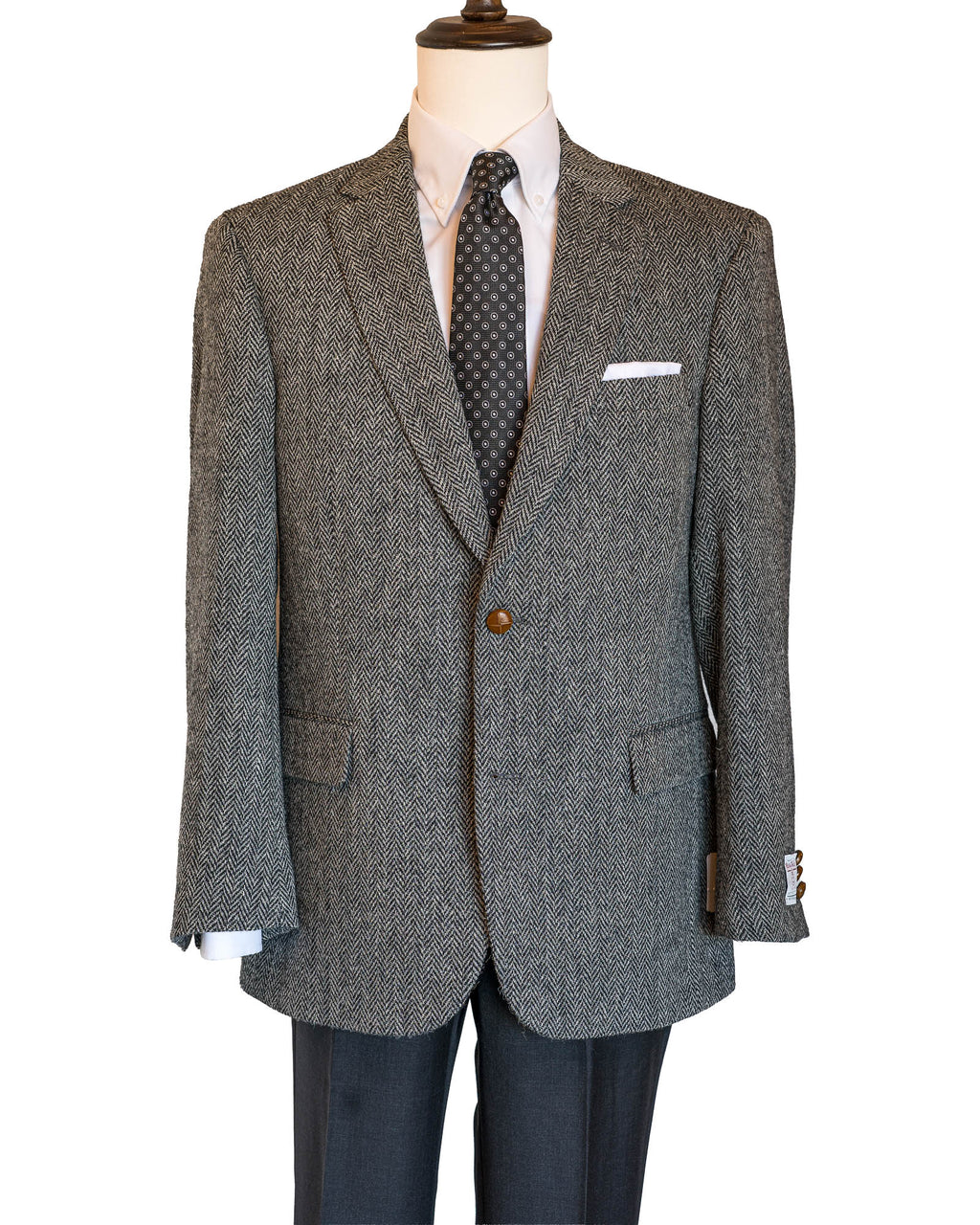 Grey Herringbone Harris Tweed All Wool Sport Coat - Woven In Scotland