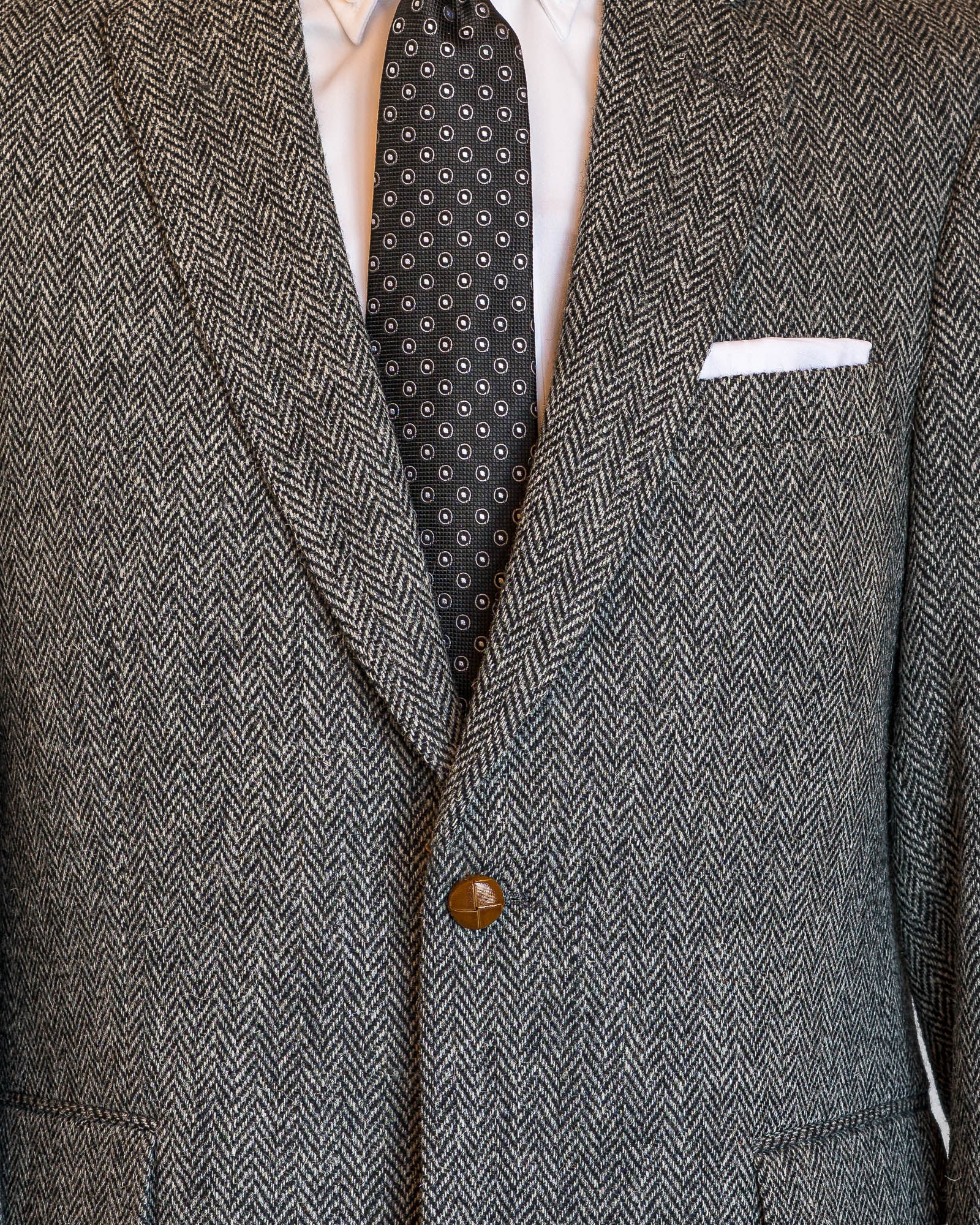 Grey Herringbone Harris Tweed All Wool Sport Coat - Woven In Scotland