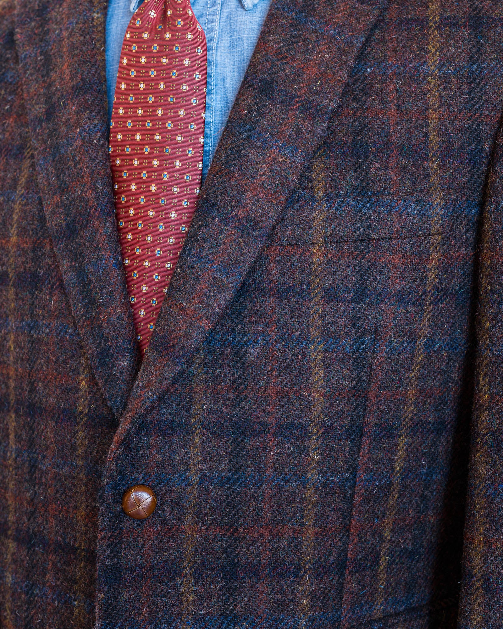 Brown Multi-Plaid Harris Tweed All Wool Sport Coat - Woven In Scotland