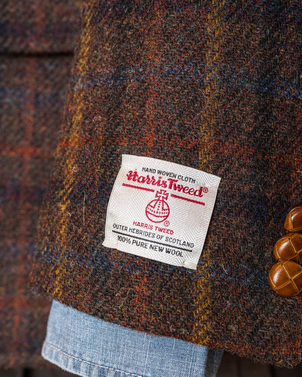 Brown Multi-Plaid Harris Tweed All Wool Sport Coat - Woven In Scotland