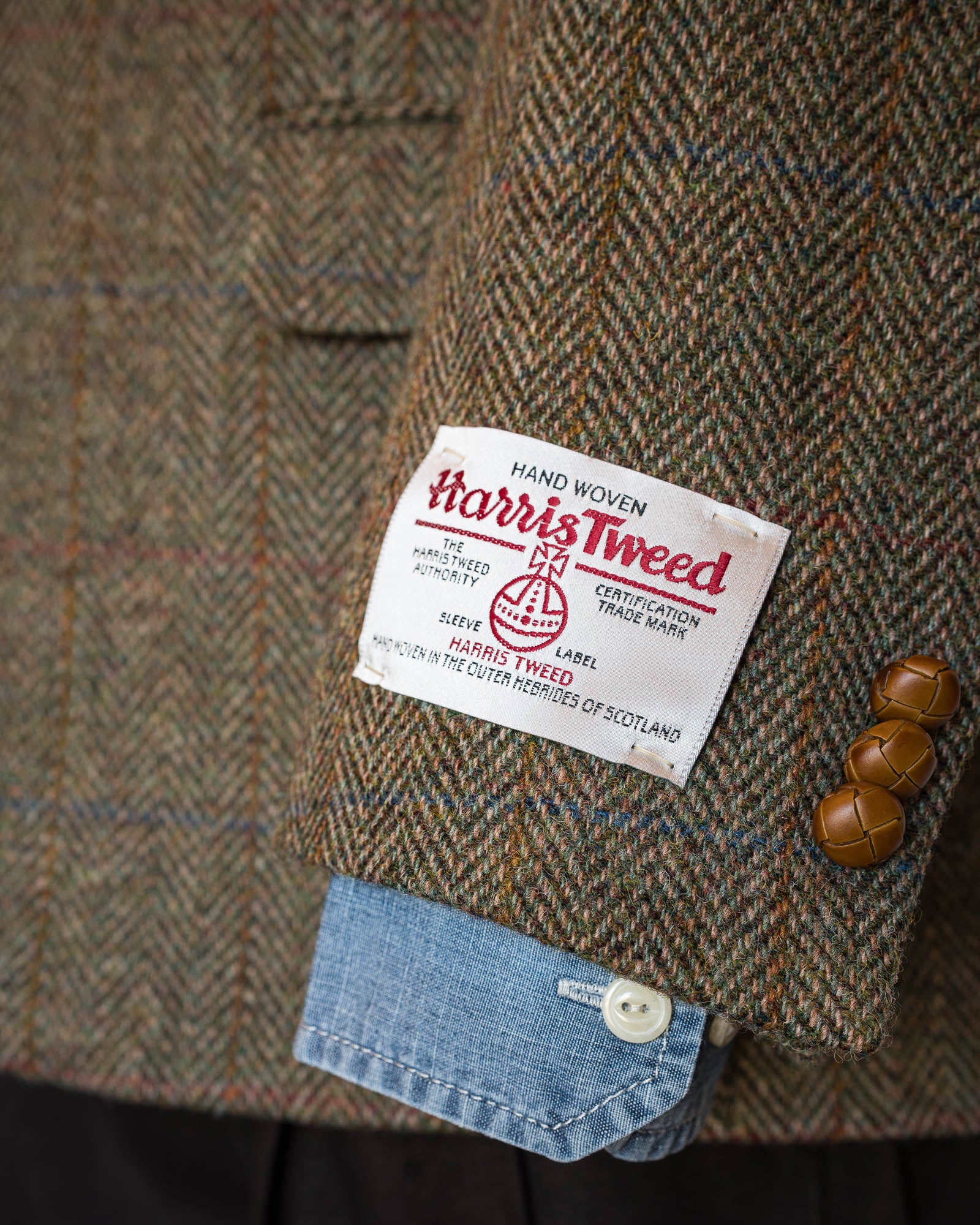 Olive Window Pane Over Herringbone Harris Tweed All Wool Sport Coat - Woven In Scotland