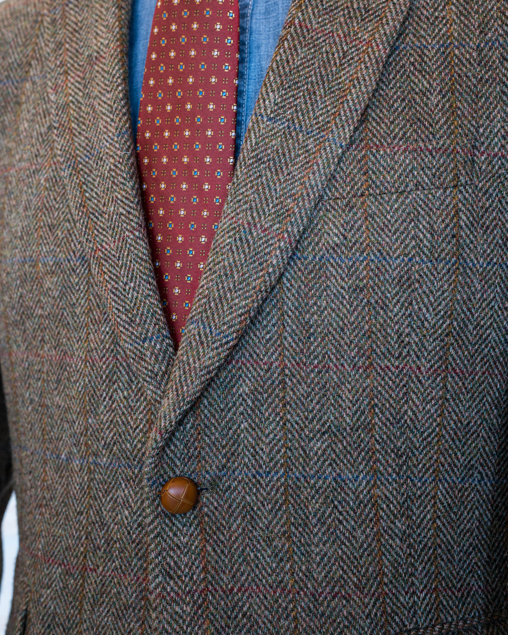 Olive Window Pane Over Herringbone Harris Tweed All Wool Sport Coat - Woven In Scotland