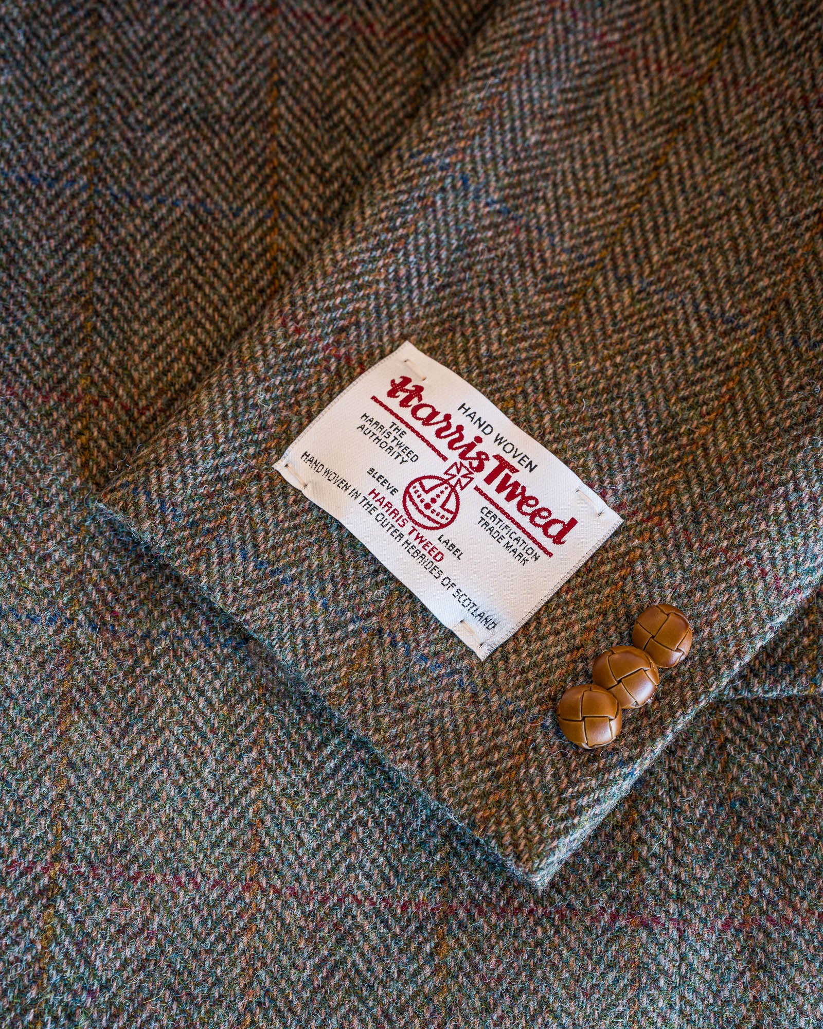 Olive Window Pane Over Herringbone Harris Tweed All Wool Sport Coat - Woven In Scotland