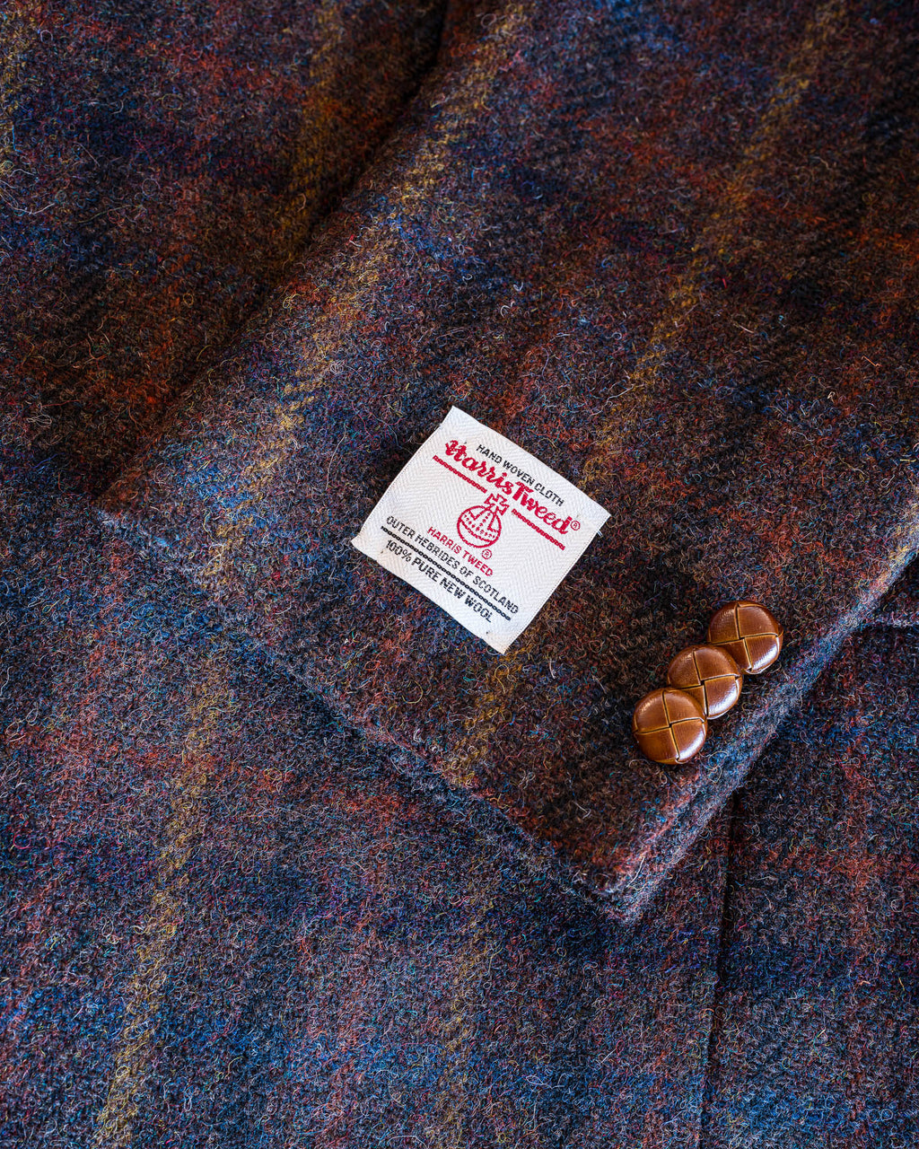 Brown Multi-Plaid Harris Tweed All Wool Sport Coat - Woven In Scotland