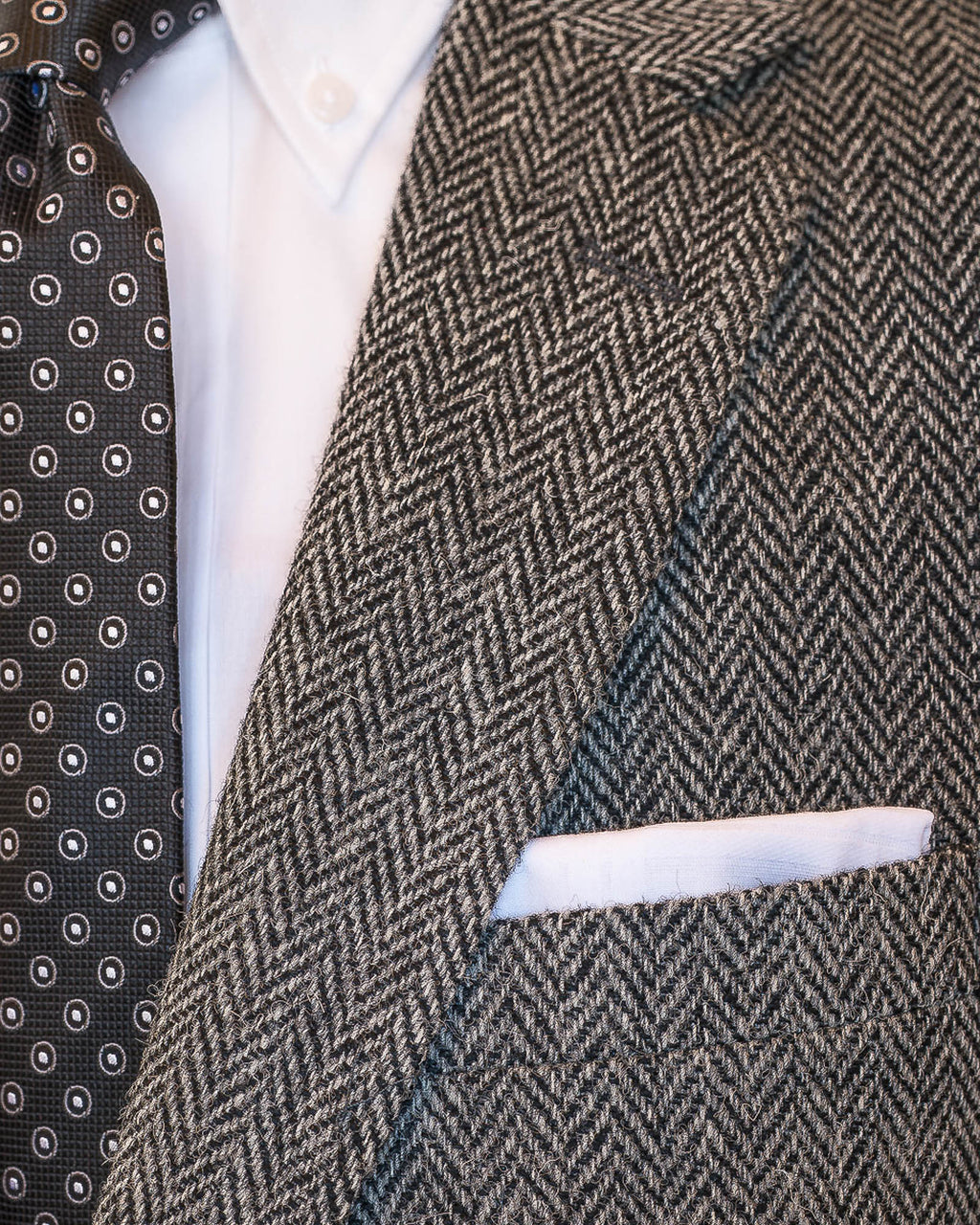Grey Herringbone Harris Tweed All Wool Sport Coat - Woven In Scotland